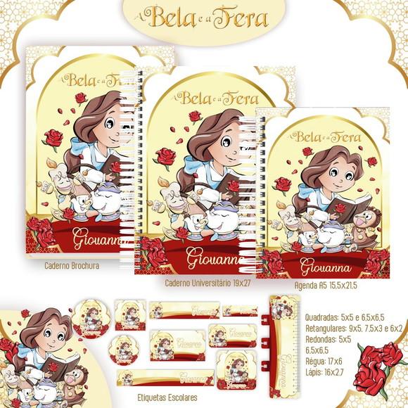 Kit Agenda e Etiquetas Escolares da Bela e a Fera
