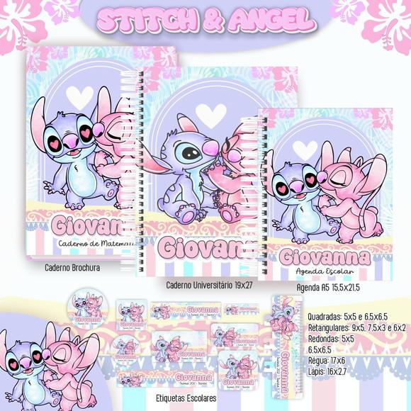 Kit Agenda e Etiquetas Escolares Stitch e Angel