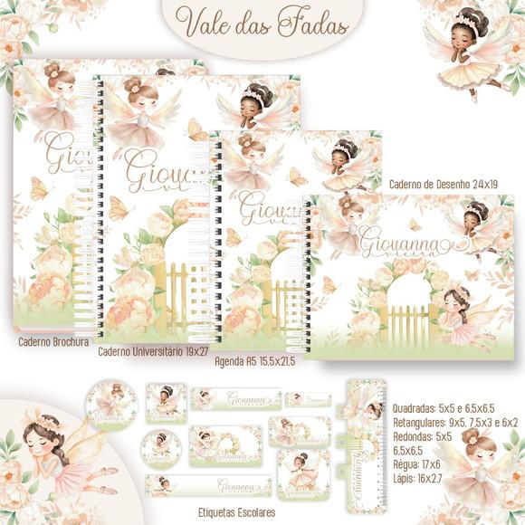 Kit Agenda e Etiquetas Escolares Vale das Fadas
