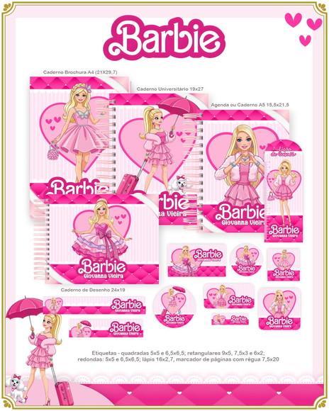Volta às Aulas Kit Agenda e Etiquetas Escolares da Barbie