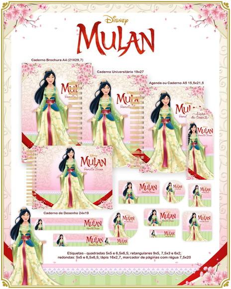 Volta às Aulas Kit Agenda e Etiquetas Escolares da Mulan