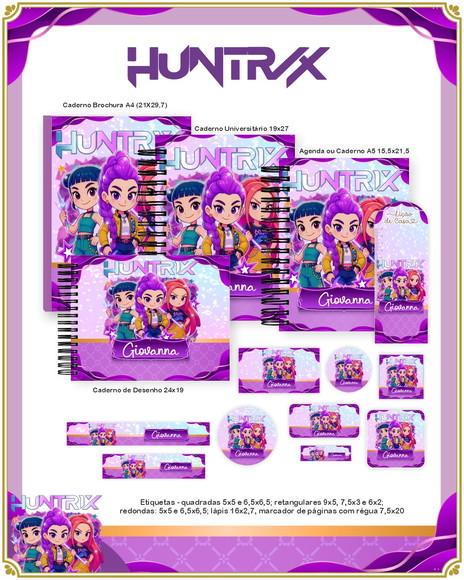 Volta às Aulas Kit Agenda e Etiquetas Escolares das Huntrix
