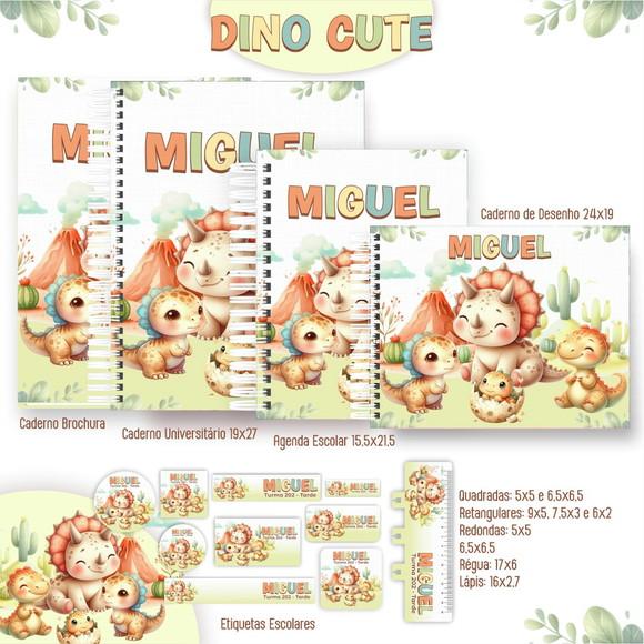 Volta às Aulas Kit Agenda e Etiquetas Escolares Dino Cute