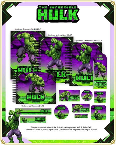 Volta às Aulas Kit Agenda e Etiquetas Escolares do Hulk