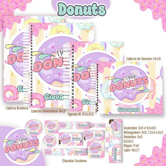 Volta às Aulas Kit Agenda e Etiquetas Escolares Donuts