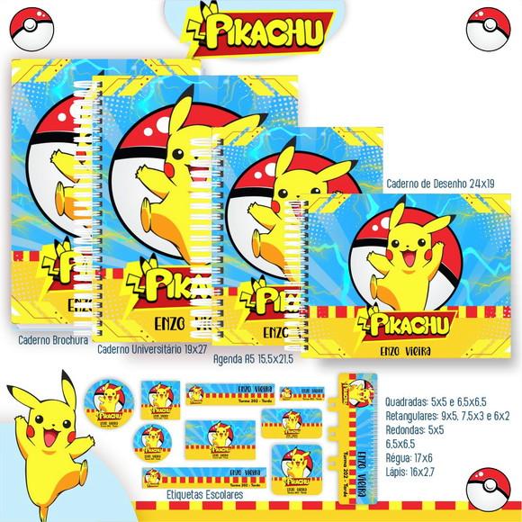 Volta às Aulas Kit Agenda e Etiquetas Escolares Pikachu
