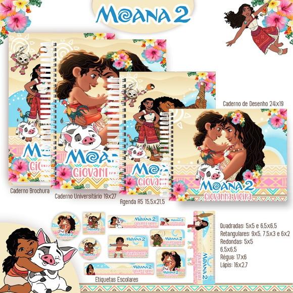 Volta às Aulas Kit Agenda e Etiquetas Escolares Moana 2