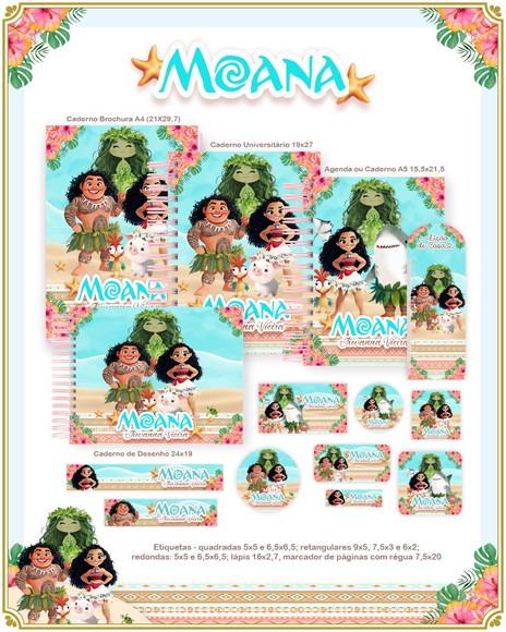 Volta às Aulas Kit Agenda e Etiquetas Escolares Moana 2