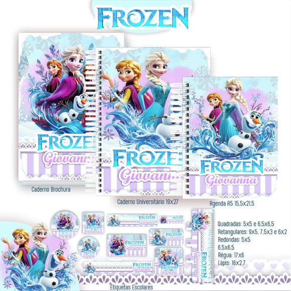 Volta às Aulas Kit Agenda e Etiquetas Escolares Frozen