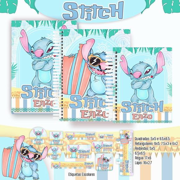 Volta às Aulas Kit Agenda e Etiquetas Escolares Stitch