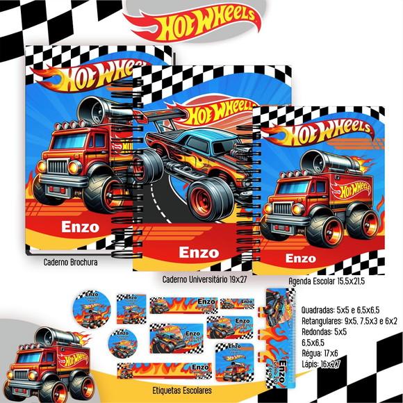 Volta às Aulas: Kit Agenda e Etiquetas Escolares Hot Wheels