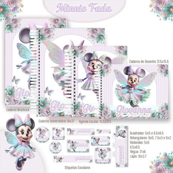 Volta às Aulas: Kit Agenda e Etiquetas Escolares Minnie Fada
