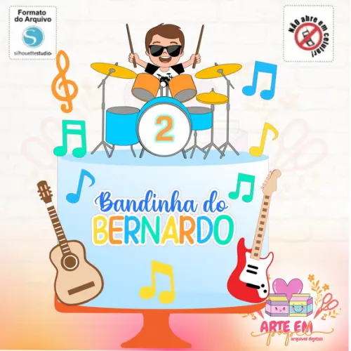 Arquivo Corte Topo de Bolo Menino Baterista