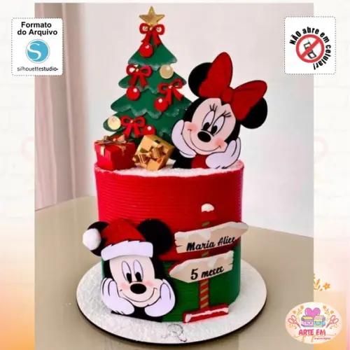 Arquivo Corte Topo de Bolo Natal Mickey e Minnie