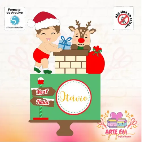 Arquivo Corte Topo de Bolo Natal Papai Baby Chaminé