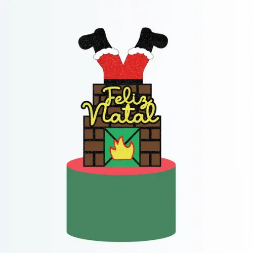 Arquivo Corte Topo de Bolo Natal Papai Noel Chaminé 047