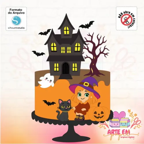 Arquivo Corte: Topo de Bolo Bruxinha Halloween