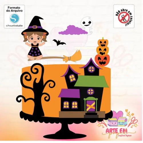 Arquivo Corte: Topo de Bolo Bruxinha Halloween