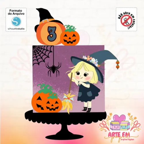 Arquivo Corte: Topo de Bolo Bruxinha Halloween 03