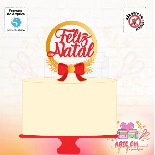 Arquivo Corte: Topo de Bolo Circular Feliz Natal 003