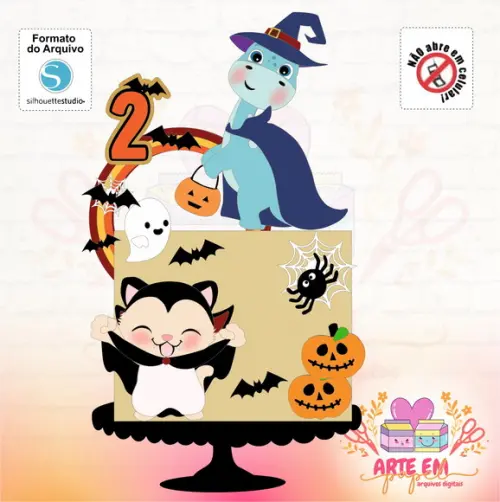 Arquivo Corte: Topo de Bolo Dino Halloween