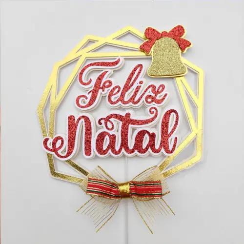 Arquivo Corte: Topo de Bolo Feliz Natal Geométrico 050