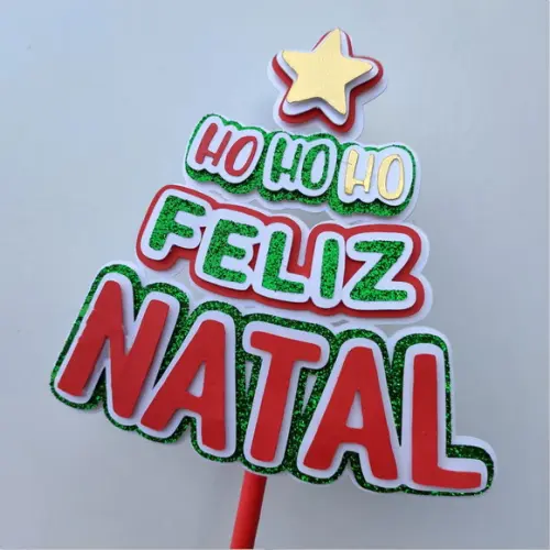 Arquivo Corte: Topo de Bolo Feliz Natal Hohoho Árvore 052