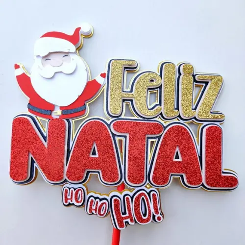 Arquivo Corte: Topo de Bolo Feliz Natal Papai Noel Hoho 049