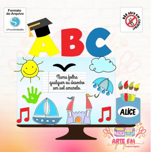 Arquivo Corte: Topo de Bolo Formatura Abc Aquarela