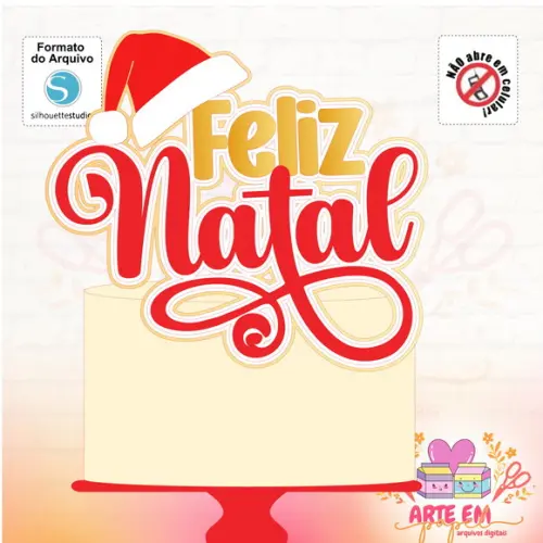 Arquivo Corte: Topo de Bolo Gorro Noel e Feliz Natal 010