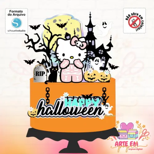 Arquivo Corte: Topo de Bolo Hello Kit Halloween