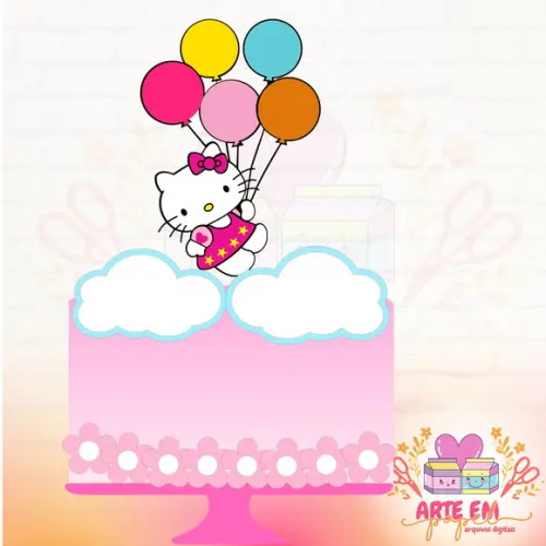 Arquivo Corte: Topo de Bolo Hello Kitty Balão Camadas