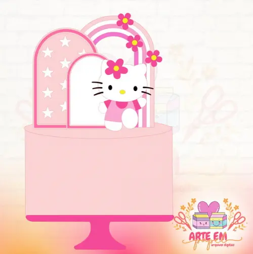 Arquivo Corte: Topo de Bolo Hello Kitty Arco Iris Camadas