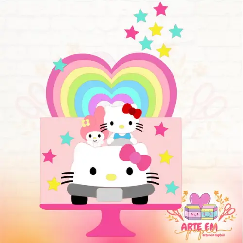 Arquivo Corte: Topo de Bolo Hello Kitty no Carro Camadas