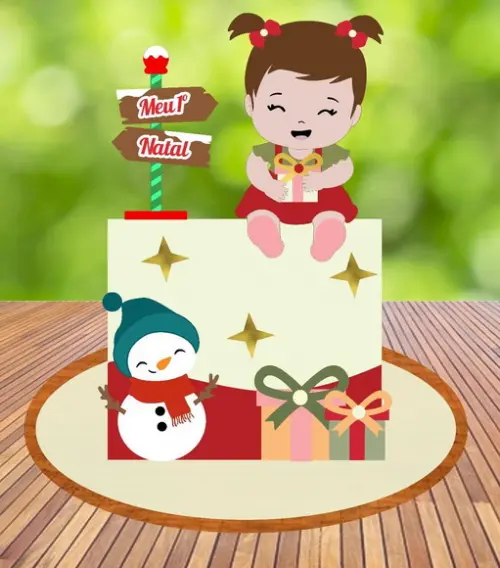 Arquivo Corte: Topo de Bolo Meu 1° Natal Menina Baby