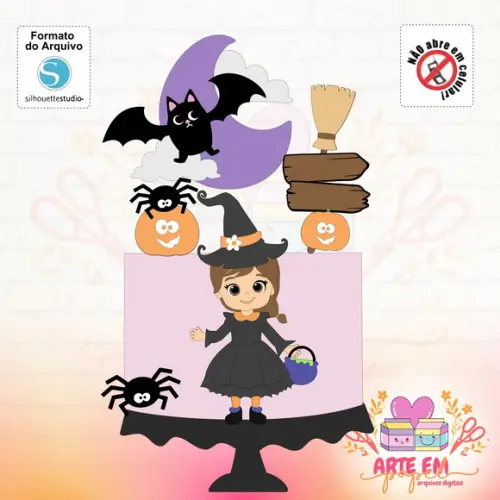 Arquivo Corte: Topo de Bolo Menina Bruxinha Halloween