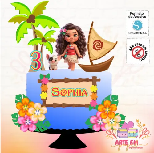 Arquivo Corte: Topo de Bolo Moana Cute