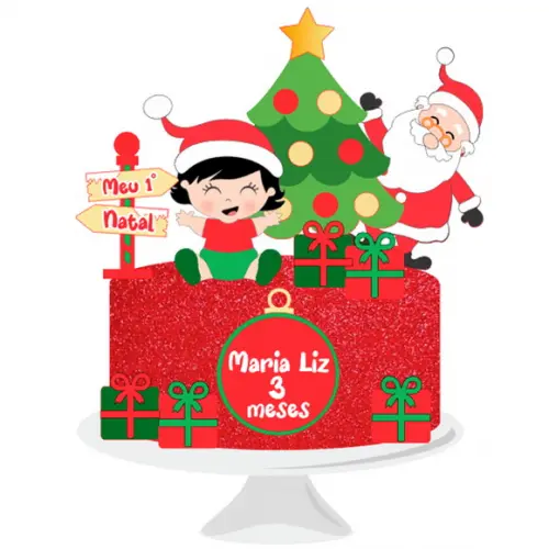 Arquivo Corte: Topo de Bolo Natal Menina Baby e Papai Noel