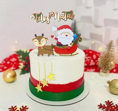Arquivo Corte: Topo de Bolo Natal Papai Noel e Rena 108