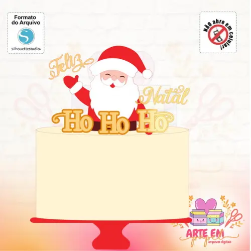 Arquivo Corte: Topo de Bolo Papai Noel e Feliz Natal 011
