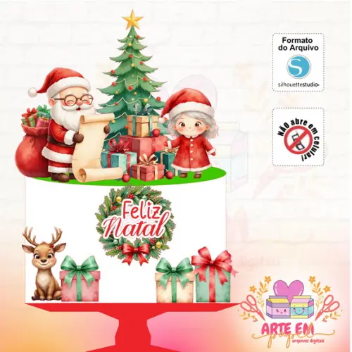 Arquivo Corte:topo de Bolo Natal Papai Noel