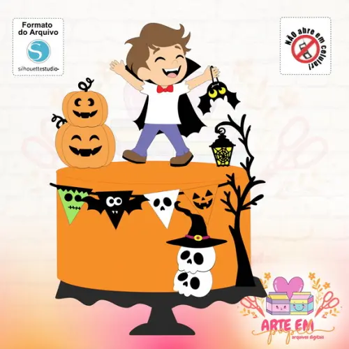 Arquivo de Corte Topo de Bolo Menino Vampiro Halloween