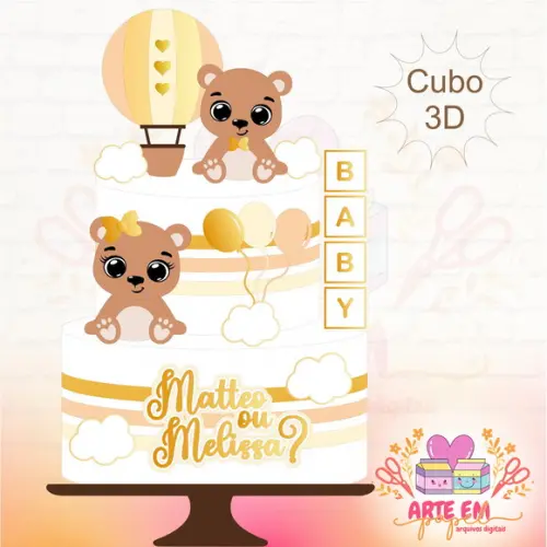 Arquivo de Corte: Topo Chá Revelação Ursinhos + Cubo 3d