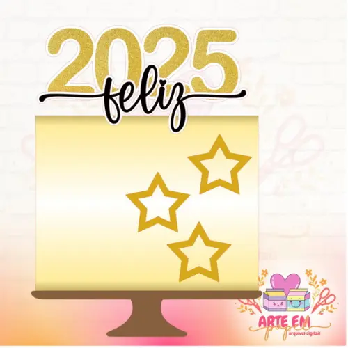 Arquivo de Corte: Topo de Bolo 2025 Feliz