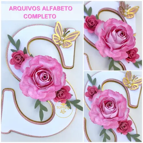 Arquivo de Corte: Topo de Bolo Alfabeto Floral 001