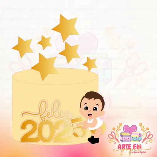Arquivo de Corte: Topo de Bolo Baby Feliz Ano Novo 2025