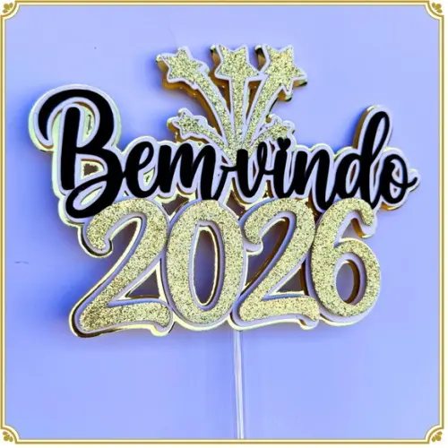 Arquivo de Corte: Topo de Bolo Bem Vindo 2026