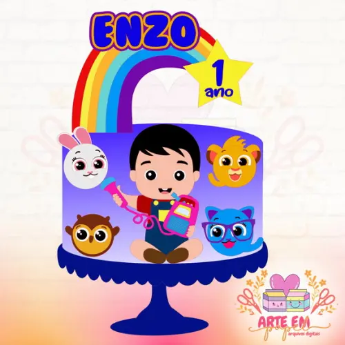 Arquivo de Corte: Topo de Bolo Bolofofo Menino Arco Iris