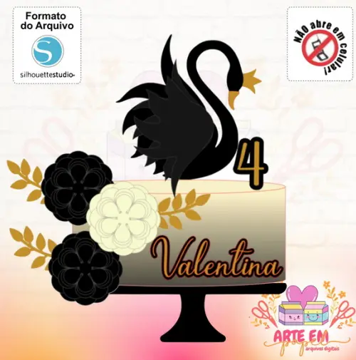 Arquivo de Corte: Topo de Bolo Cisne Negro em Camadas