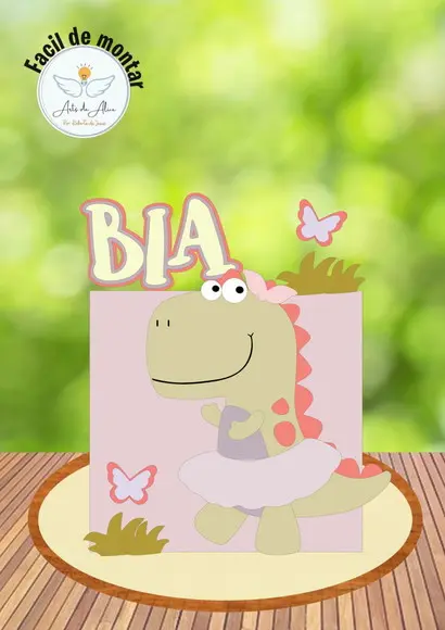 Arquivo de Corte: Topo de Bolo Dinossauro Girl 011